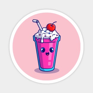 Cute Milkshake With Cherry Cartoon Magnet